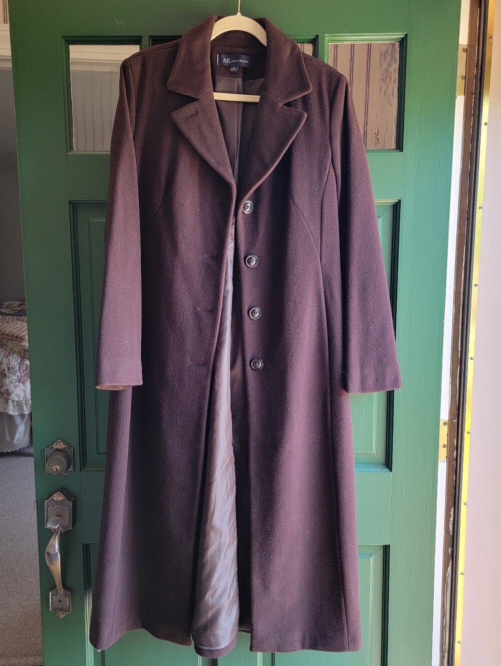 Anne Klein Plum Long Wool-Blend Coat Sz 12